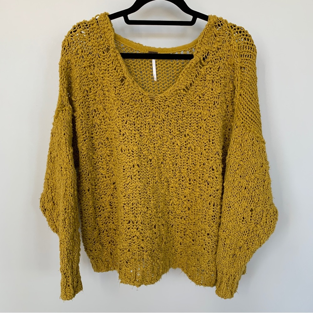 Free People Loose Knit Sweater Mustard Color Size M